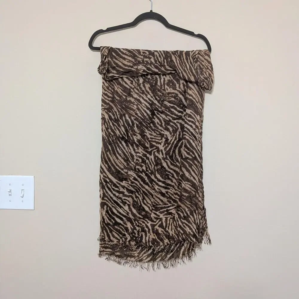 Banana Republic Brown And Beige Zebra Print Pashmina/Scraf With Fringe